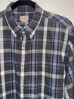 J. Crew Men's Plaid Button-Down Shirt in Gray, Blue & White